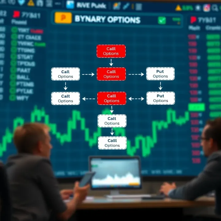 Diagram showing simplified binary options trading flow with call and put options