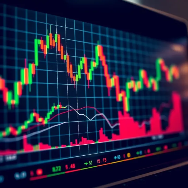 Graph depicting rising and falling financial market trends for binary options