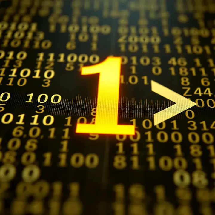 Illustration showing the concept of decimal to binary conversion with numerical symbols and arrows