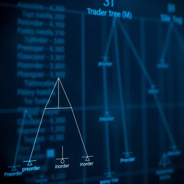 Diagram showing preorder, inorder, and postorder traversal of a binary tree