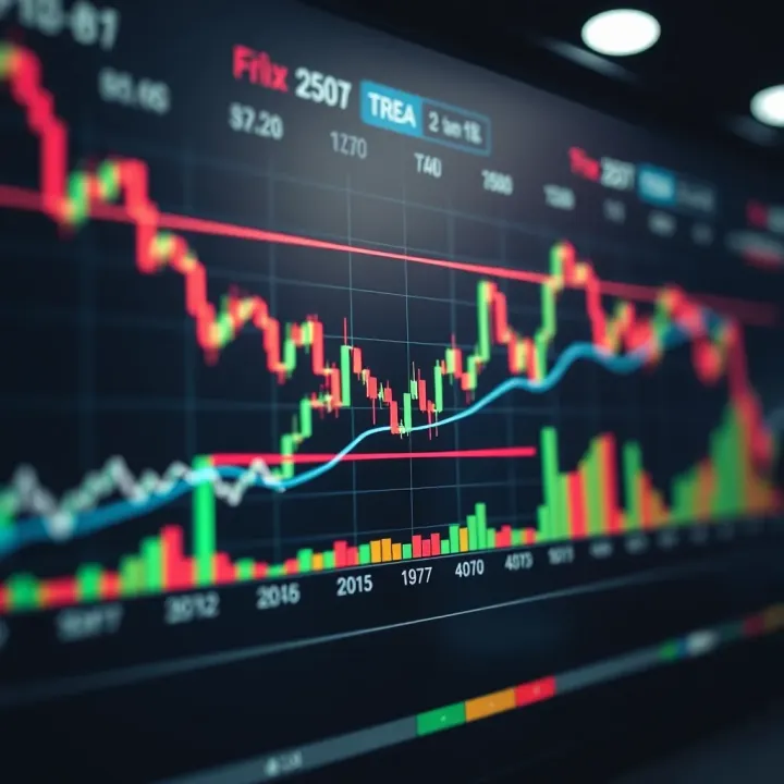 Graph showing currency price fluctuations and trend lines representing forex trading strategies