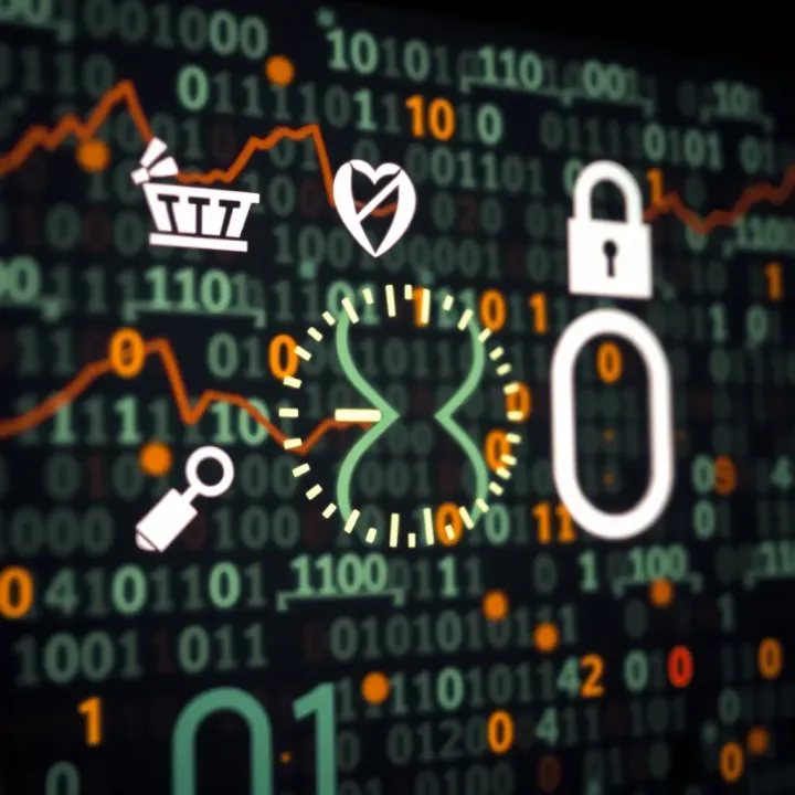 Conceptual graphic showing the integration of binary code in technology and everyday cultural symbols
