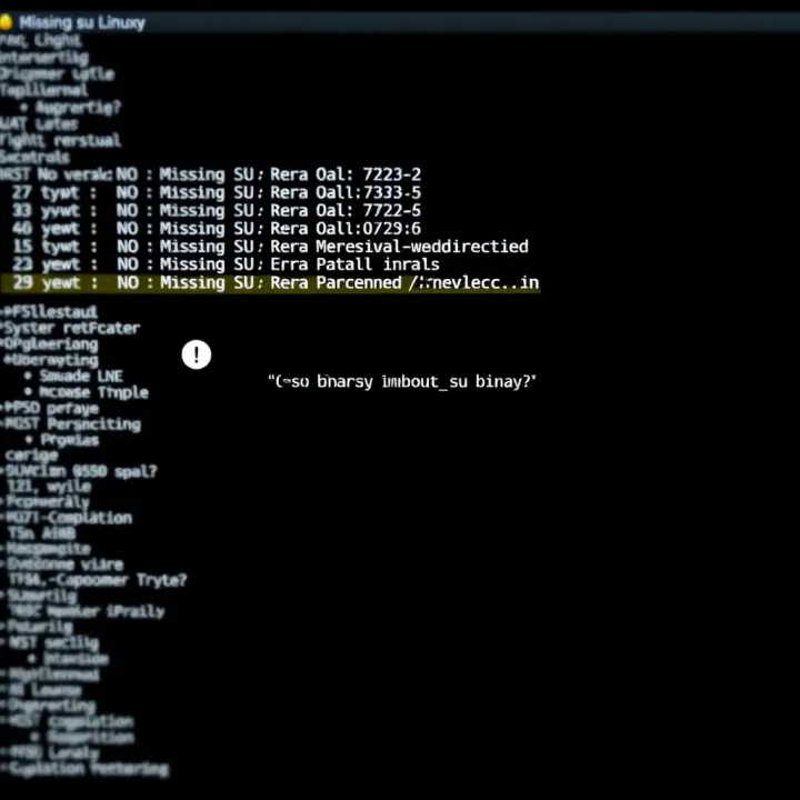 Terminal window displaying error message indicating missing su binary on Linux system